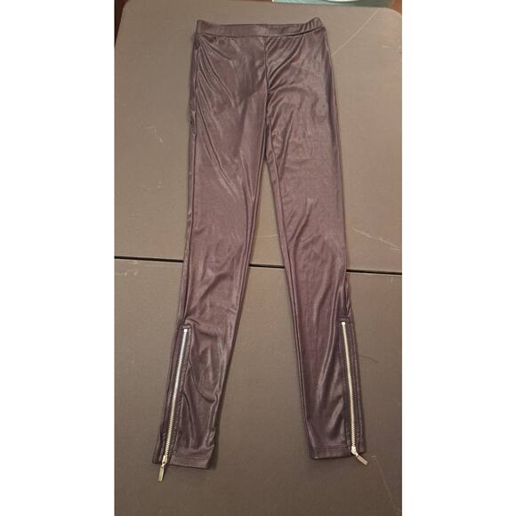 Miley Cyrus & Max Azria Black Shiny Wet Look Leggings With Ankle Zipper Small - Picture 3 of 7